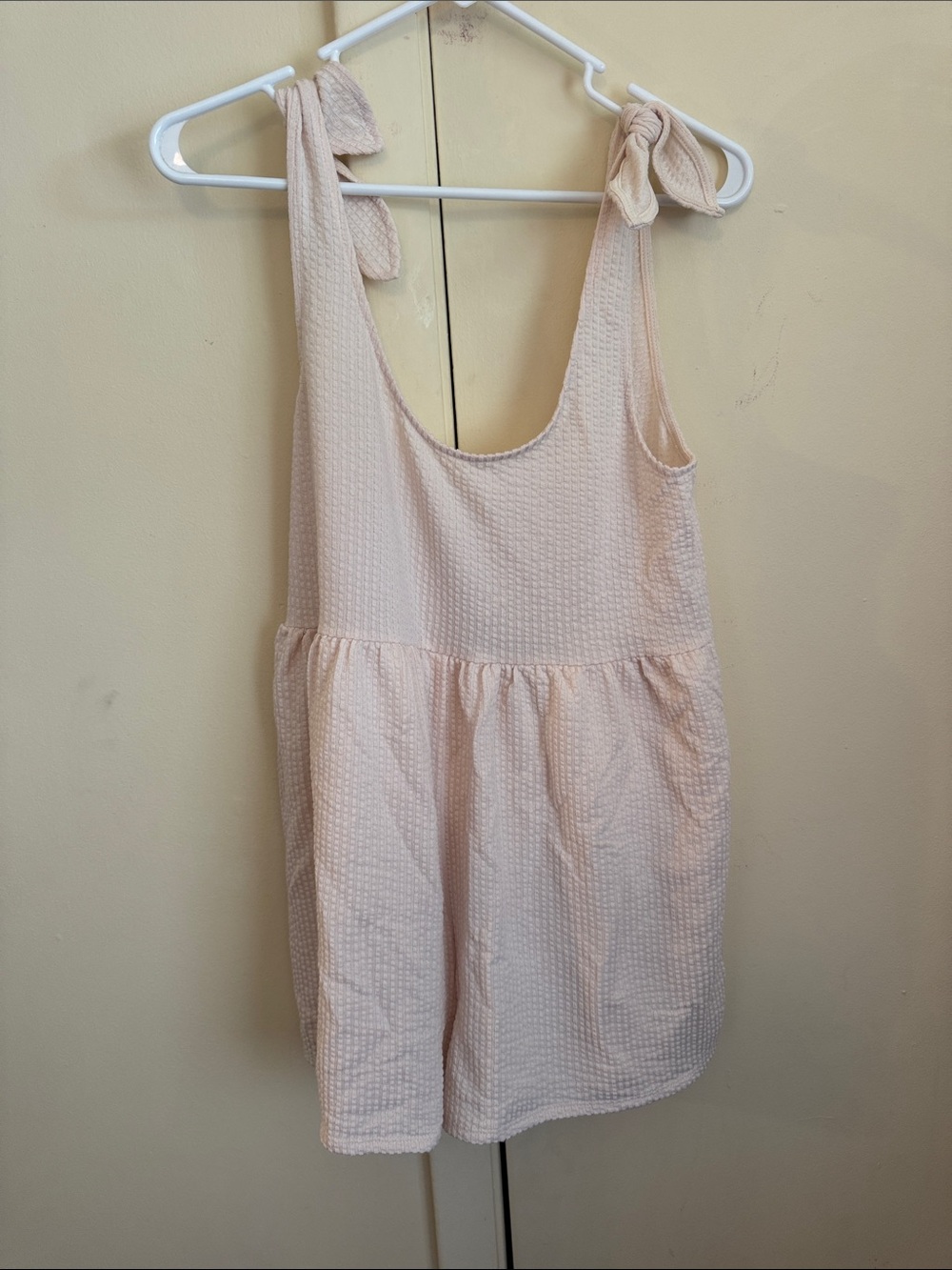 Urban Outfitters Creme Tie-Shoulder Textured Romper